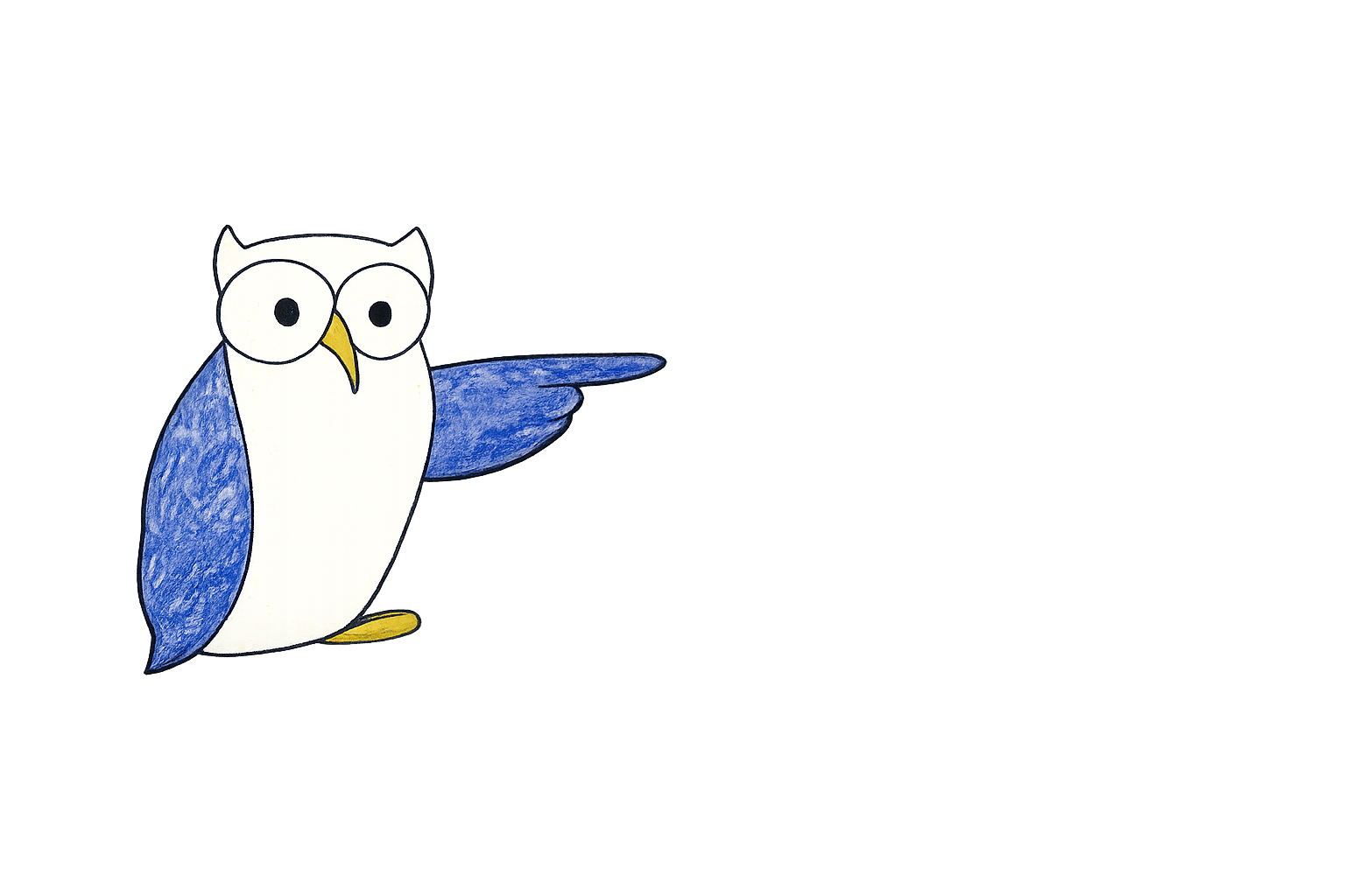 Zero, the Just One Look owl, pointing toward the Forum